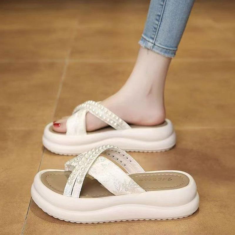 French beauty with skirt cool slippers women's summer wear 2025 new black thick-soled Roman women's half slippers