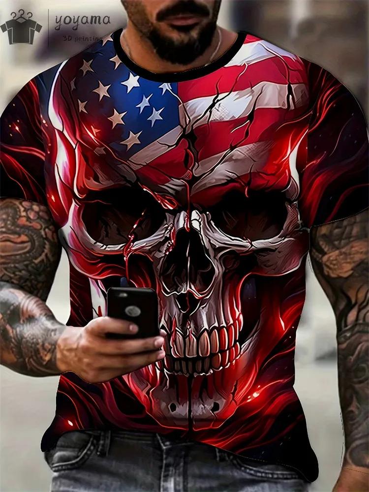 New Men's Horror Skull Print T-Shirt 3D O-Neck Short Sleeve Fashion Oversized T-Shirts Men's Summer Street Clothing