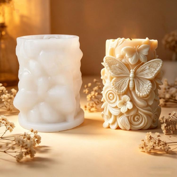 Flower Butterfly Carving Cylinder Silicone Molds For Handmade Candle Soap Chocolate Home Decoration Making Resin Casting