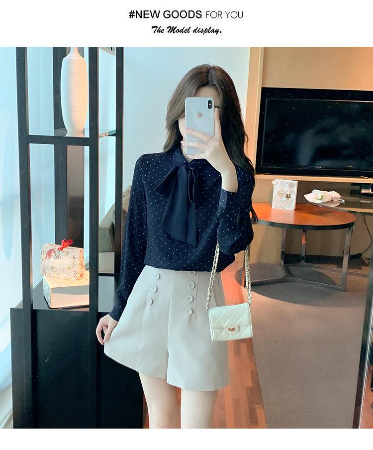 Polka Dot Bowknot Chiffon Blouse - Women's Long Sleeve Autumn Fashion