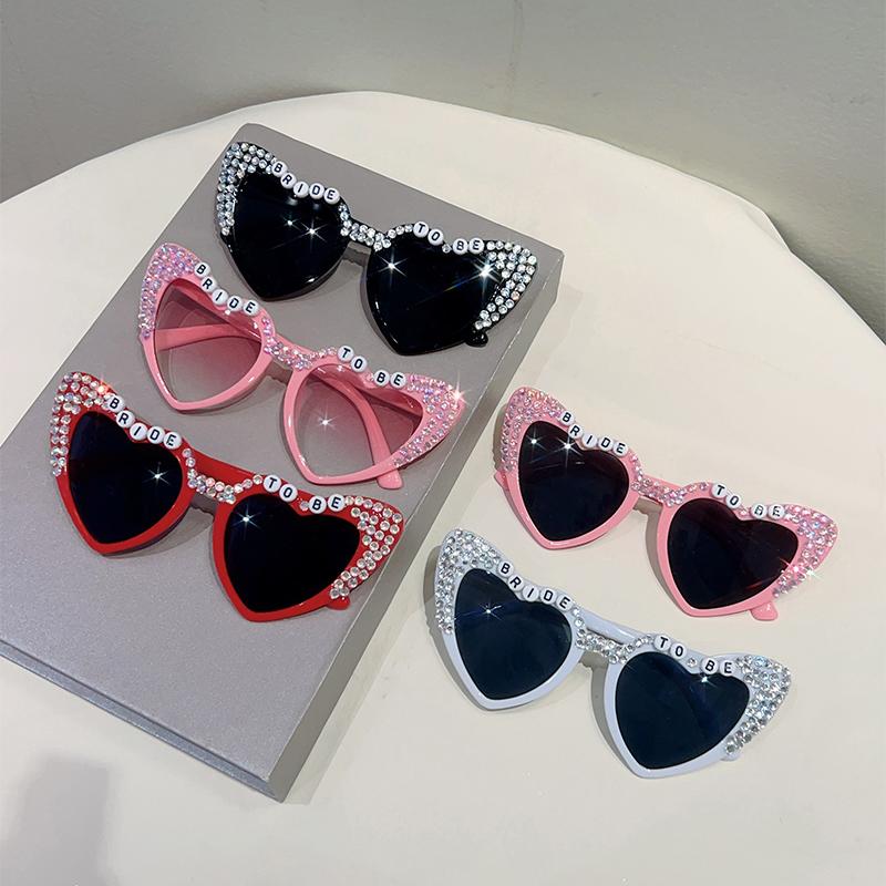 Cute Heart Shaped Sunglasses with Rhinestones Fashion Bride To Be Decor Shades Trendy Original Handmade Sun Glasses