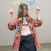 SanCai 2026 Autumn Plaid Loose Lapel Shirt