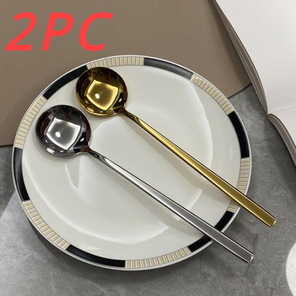 Stainless Steel Spoon, Household Rice Spoon, Coffee Spoon, High-Value Long-Handled Round Spoon, Korean Dessert Spoon, Jingle Spoon