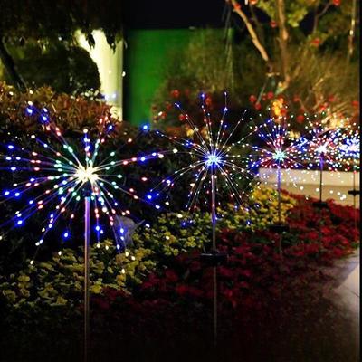 Solarbetriebene Feuerwerk-LED-Lichter, Sternen-Kupferdraht, Pusteblume, Wasserdichte Außen-Gartendekoration.