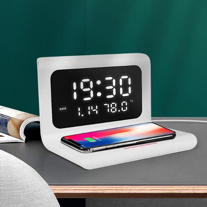 Buy Electric Led Alarm Clock With Phone Wireless Charger Table Digital