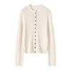 Women's 100% Fine Wool Ribbed Button-Up Cardigan, Round Neck Knitwear – Elegant & Versatile Jacket