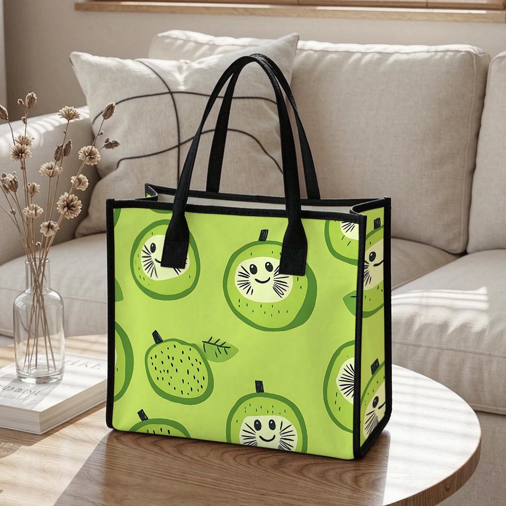 Cute Kiwi Print Canvas Tote Bag Lightweight Reusable Shopping Handbag