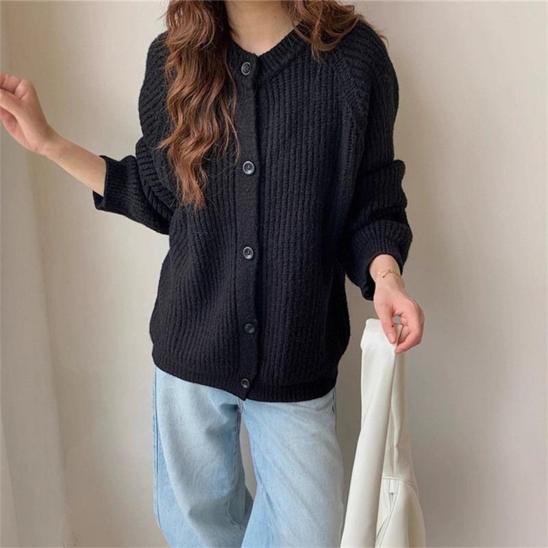 

Ленивый ветер толстая игла свитер с круглым вырезом куртка женский осенне-зимний новый свободный утолщенный мягкий восковой вязаный кардиган топ average size чёрный