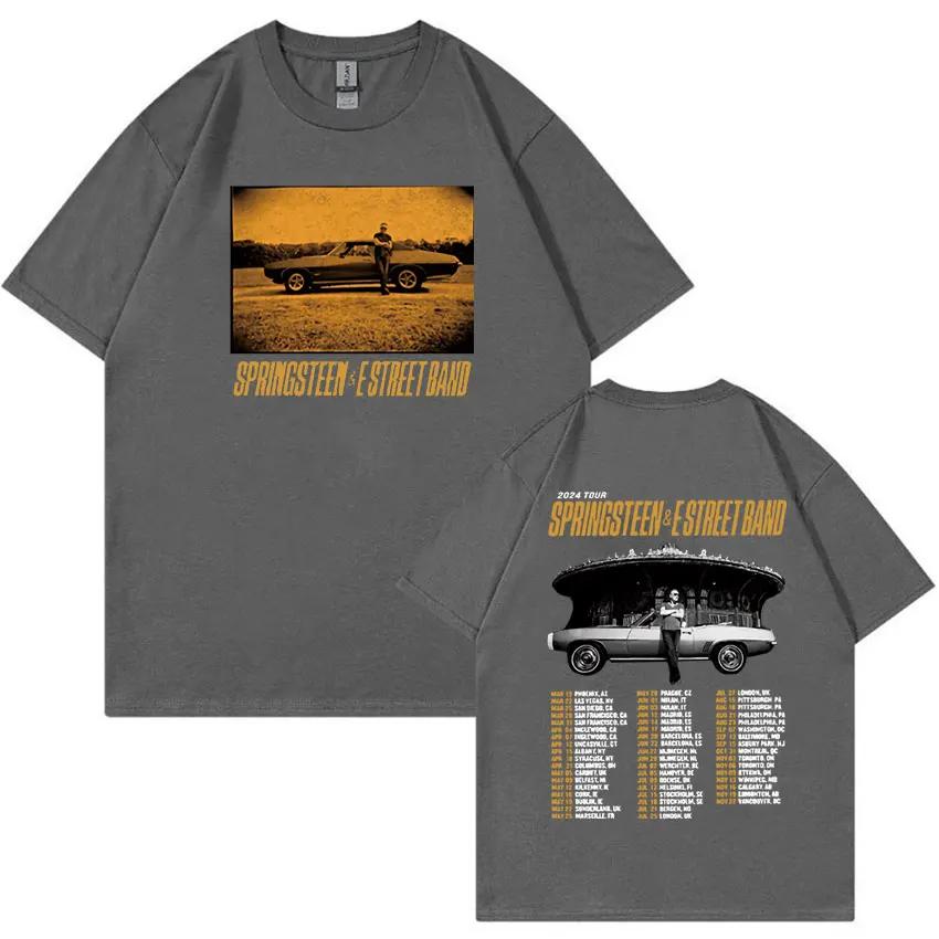 Vintage Rock Bruce Springsteen and E Street 2024 Tour T Shirts Man's Hip Hop Gothic Fashion Oversized Cotton T-Shirt Streetwear