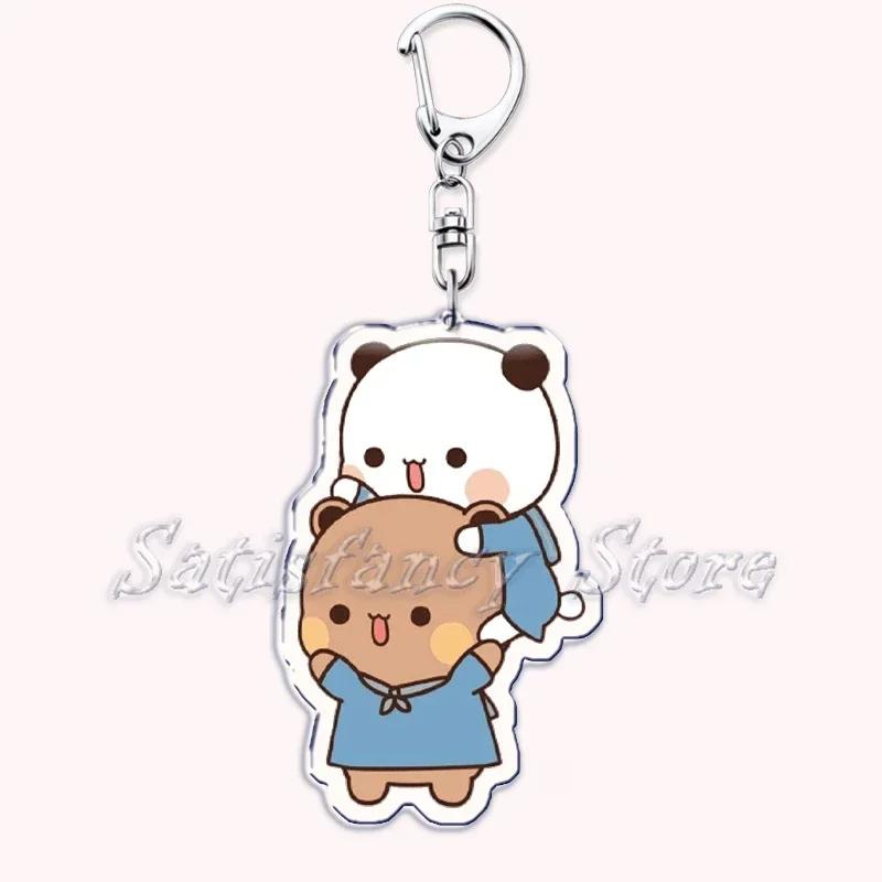 Cute Bubu Dudu Love Keychains Couple Bear Panda Acrylic Keyring for Accessories Bag Pendant Key Chain Jewelry Fans Lovers Gifts