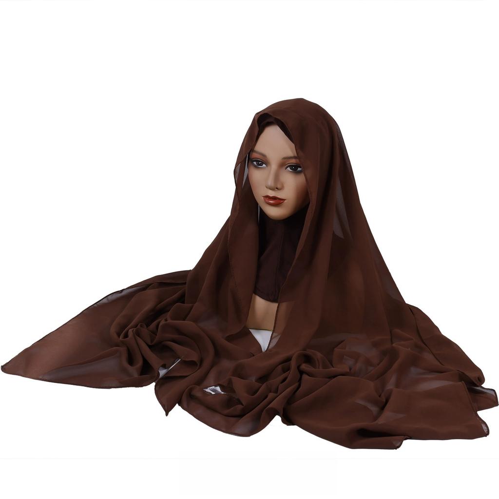 Newest 2 IN 1 High Quality Solid Color Chiffon Scarf Hijab With Niqab Set Instant Headscarf And Under Cap For Muslim Woman