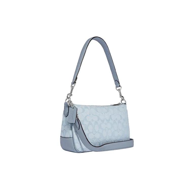 COACH Lonnie Fabric Cow Leather Shoulder Bag , Portable Crossbody Bag Medium Women's Blue (Unisex) Shoulder Bags C8306 SVS9X