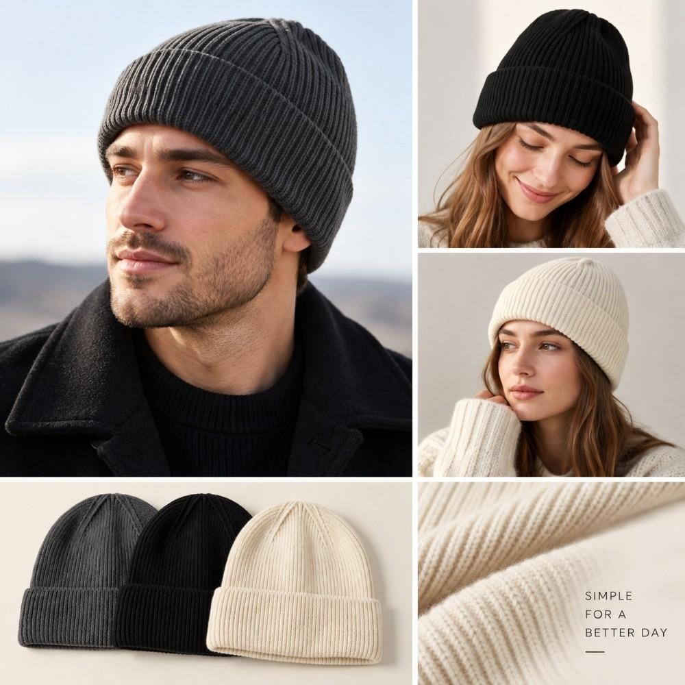 Thickened Knitted Hat polyester Beanies Cap Simple Mosque Hats for Male Female
