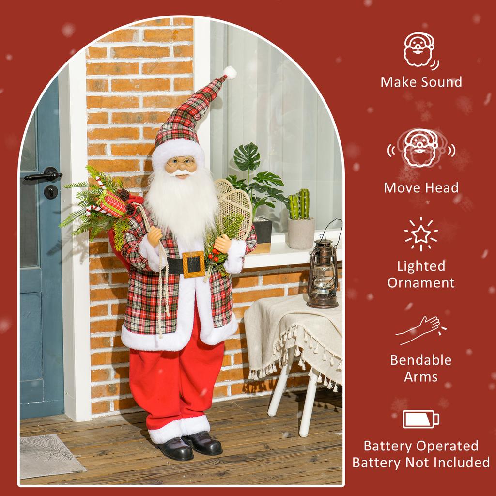 120cm Animated Santa Claus Figure, with Sound and Lights - Red/Green