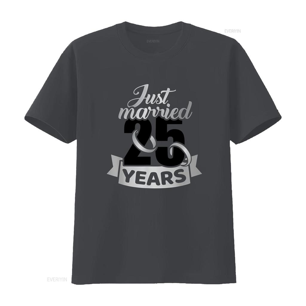 Celebrate 25 Years of Marriage with Our Just Married 25th Wedding Anniversary T Shirt vintage Washed Slightly Stretched