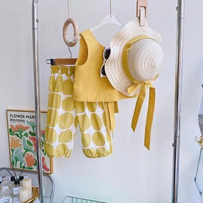 Korean Style Polka Dot Baby Girl Vest & Lantern Pants Set with Hat