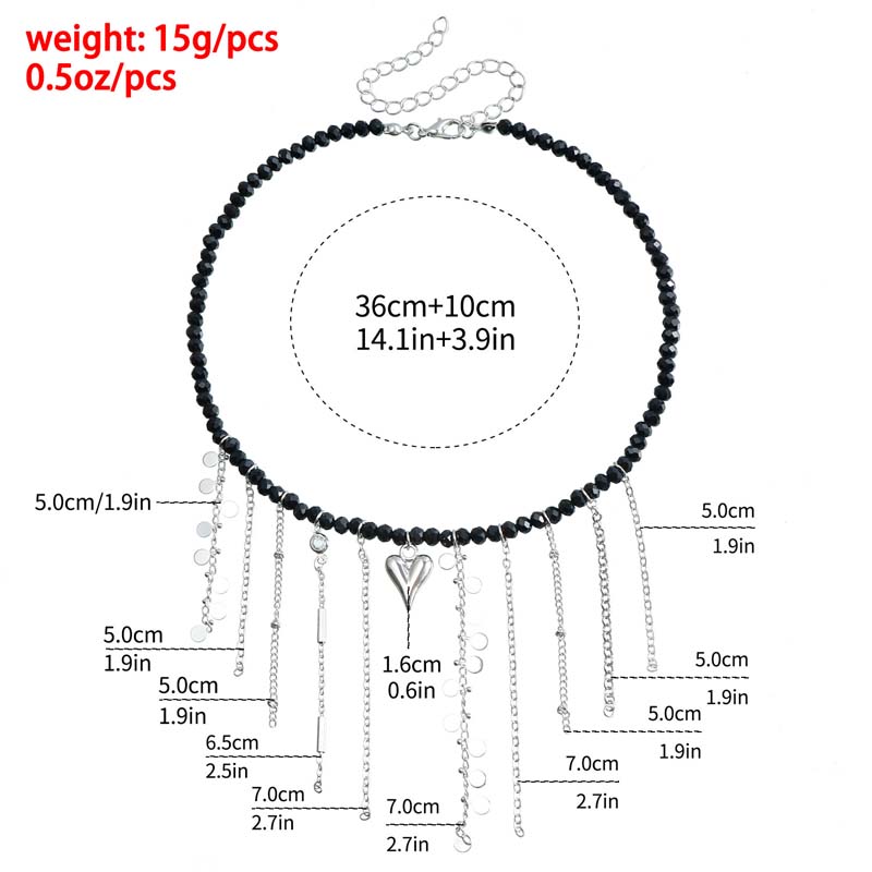 Vintage Beaded Heart Tassel Choker Necklaces for Women Punk Hip Hop Black Leather Rope Necklaces Y2K Jewelry Party Accessories