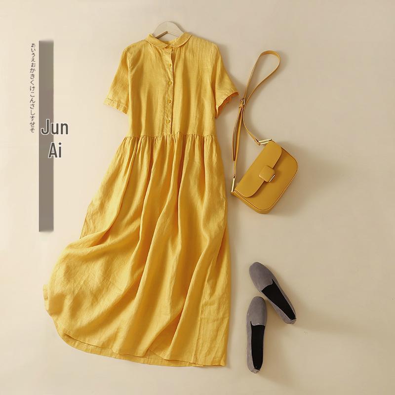 2025 Sommer Damen Locker Geschnittenes Baumwollleinen Midikleid