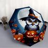 1pc Halloween Owl Automatic Folding Umbrella Compact Lightweight Travel Umbrella with 8-Rib Sturdy Frame, Windproof & Self039