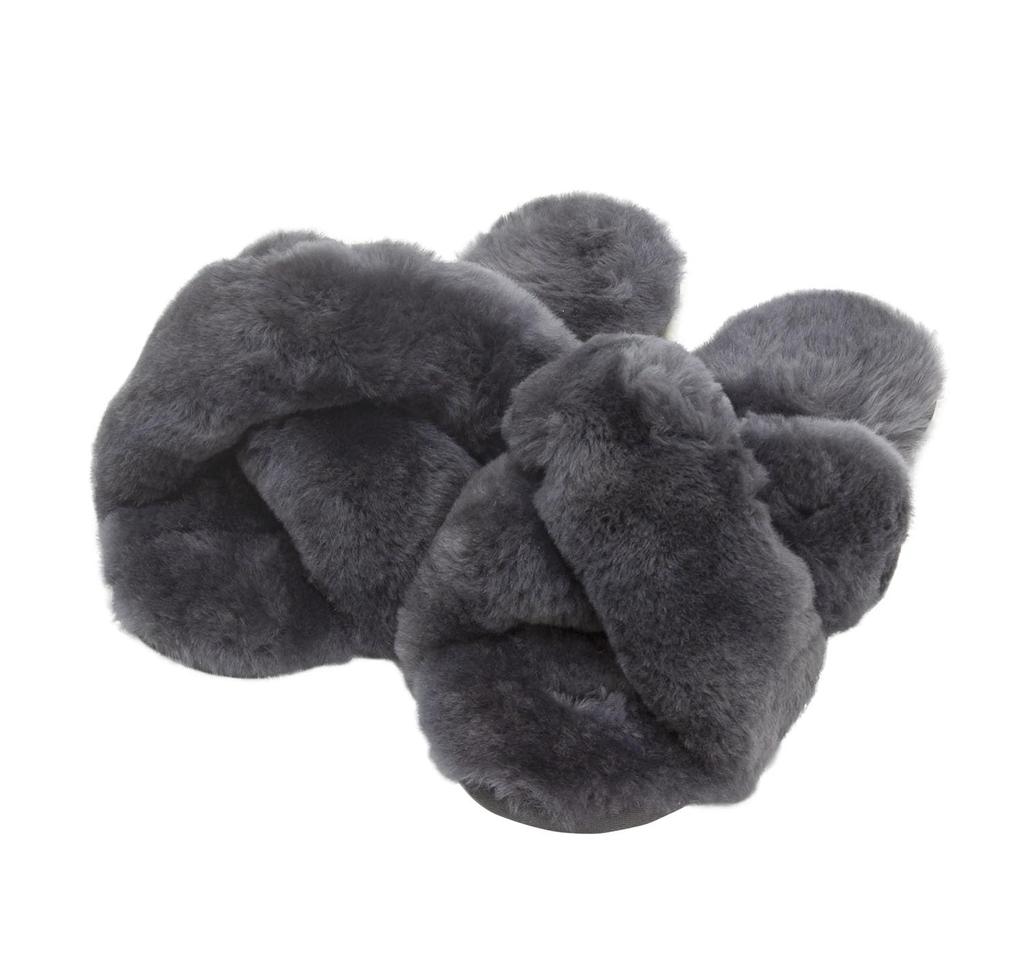 Craftworks EVERAU Mouton Size cm Double-Cross Slippers, Gray, 23.0