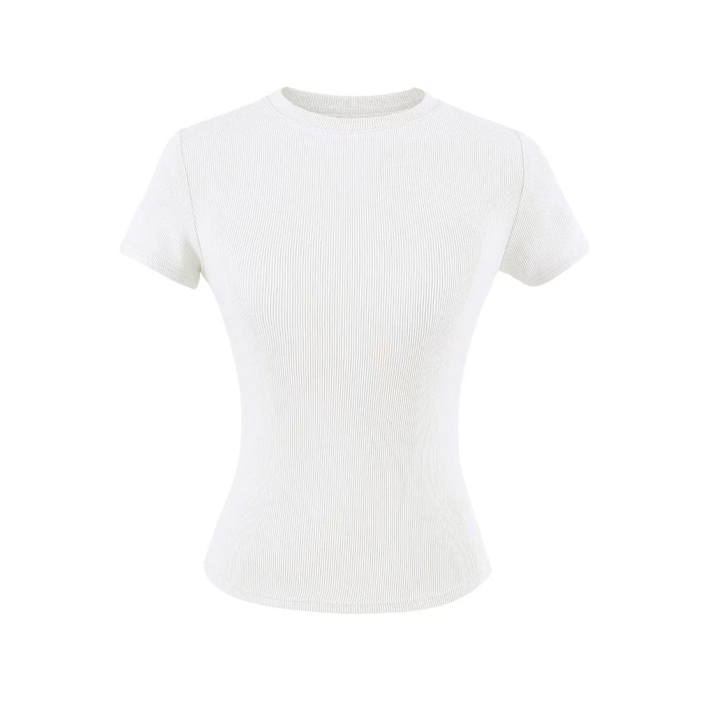 Crew Neck Short-sleeved T-shirt Women's Summer New American Spice Girl Style Basic Solid Color Slim Top