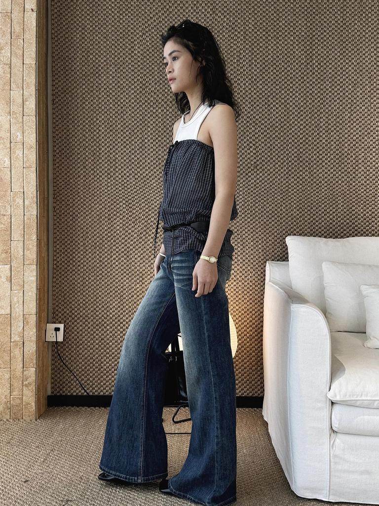 Xu Man Spring/Summer Retro Distressed Flare Jeans - Slimming Sweet Spicy Girl Style Long Pants for Women