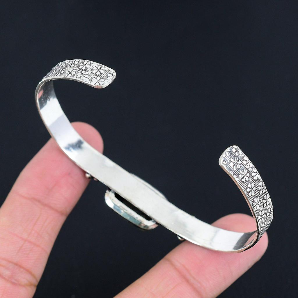 Radiant Spider Web Jasper Gemstone Sterling Silver Anniversary Bangle Jewelry