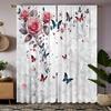 2 Stück Rosa & Blaue Rosen Schmetterling Transparente Vorhänge – HD Digitaldruck Stangentasche Oben für Wohnzimmer & Schlafzimmer – Heimdeko Set