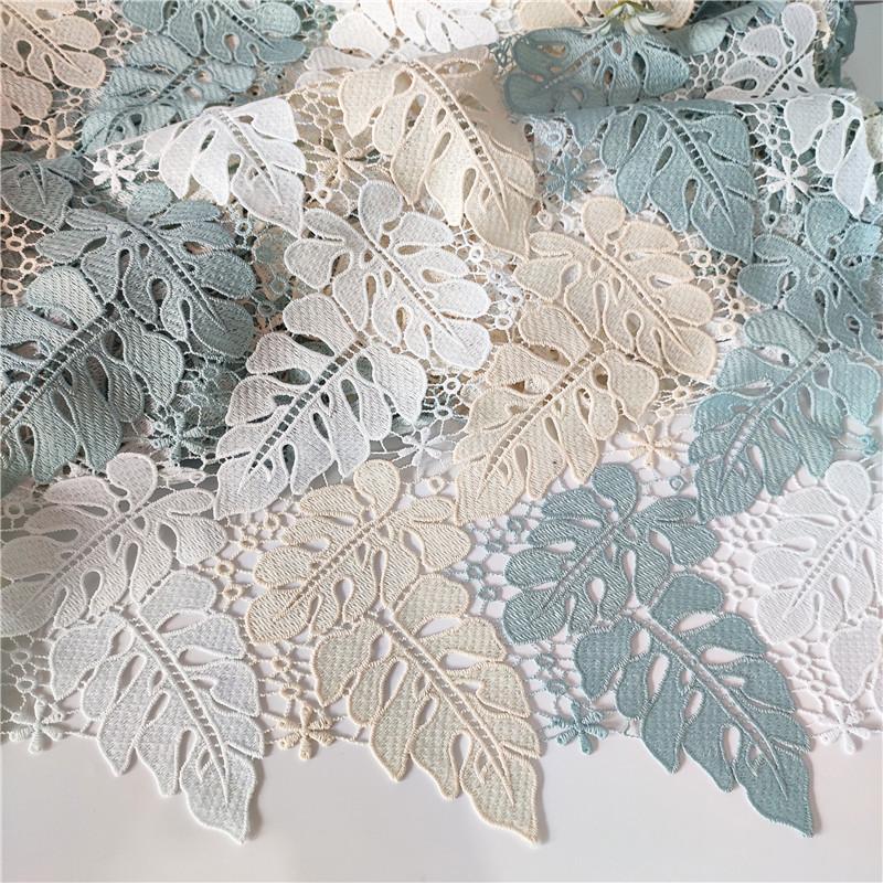 50Cmx130Cm French Tulle Lace Fabric 2024 High Qulity Water-Soluble 3D Embroidery Hollow Leaf Fabric Wedding Dress Skirt Fabric