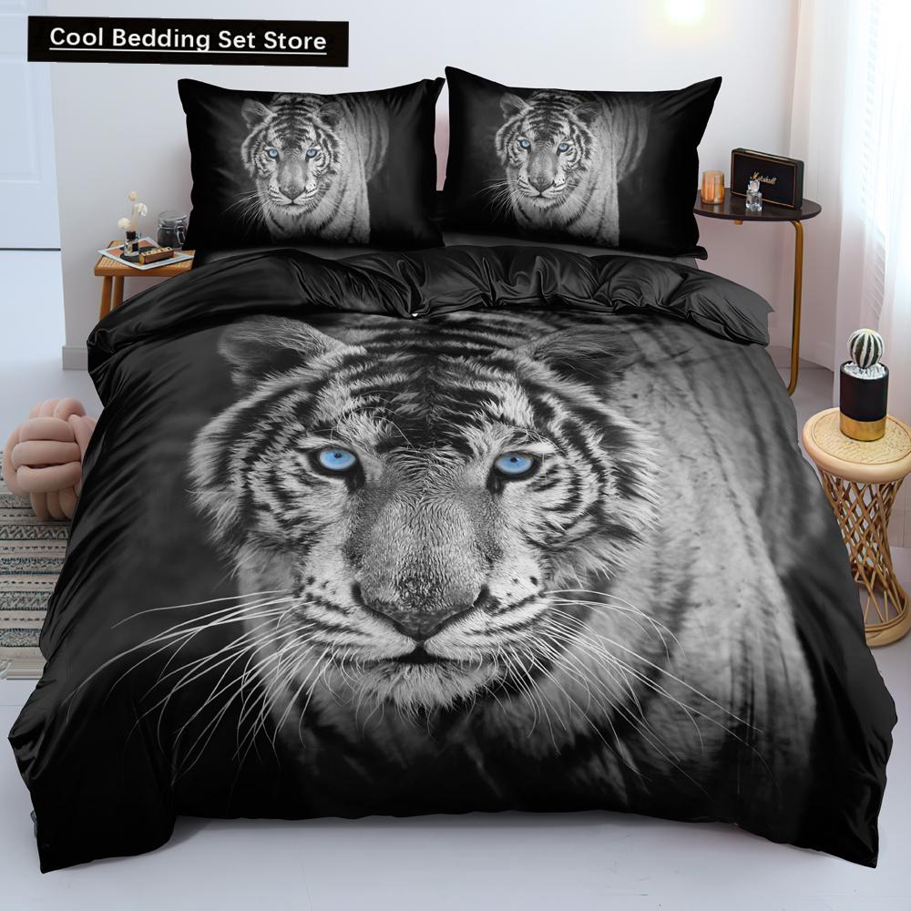 Comforter 3D Tiger Bedding Set King Queen Full Twin Size Brown Animal Jungle Wildlife Comforter Polyester