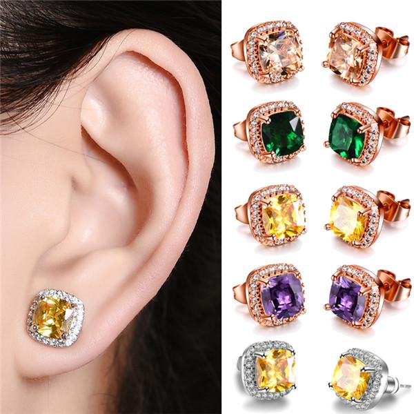 Buy Princess Cut Gemstone CZ Stud Earrings Wedding Jewelry For Women at
