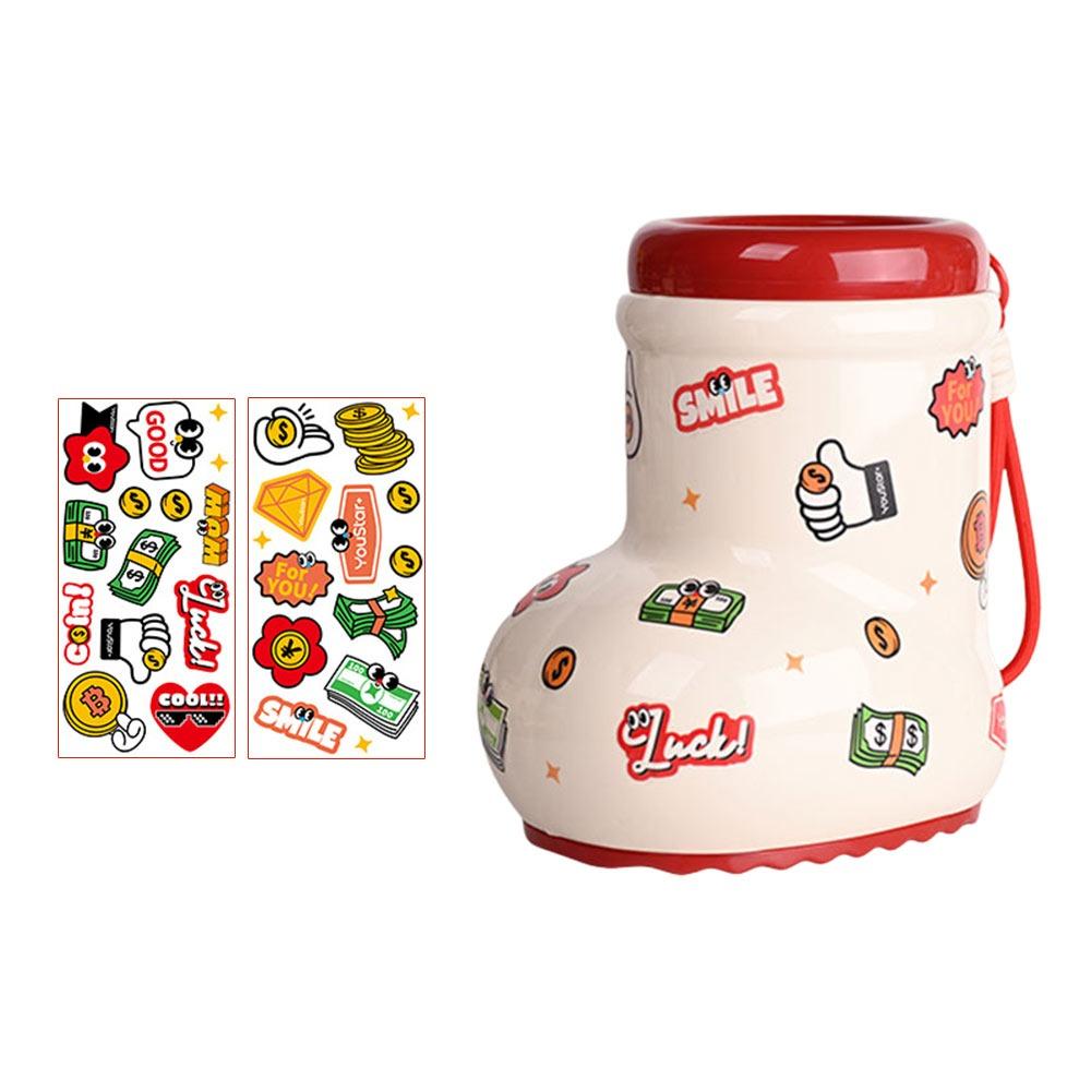 Fashion Dopamine Stationery Storage Box Large Capacity Cartoon Pattern Cosmetics Storage Box Multi Grid with Stickers Pen Holder