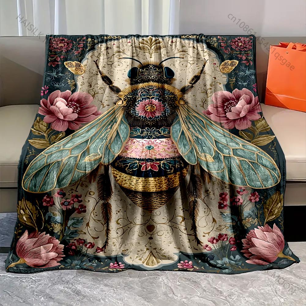 Ornamental Insect Floral Design Print Blanket Warm Soft Fluffy Kids and Adult Sofa Bed Throw Blanket for Home Travel Camping