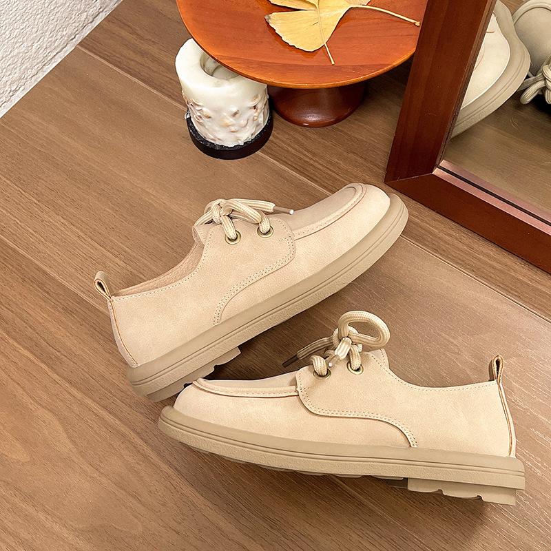 Lace-up small leather shoes women's spring new British style casual soft-soled loafers versatile Doudou single shoes women's shoes