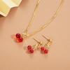 3-piece Jewelry Set With Cute Atmosphere Ladies' Red Cherry Earrings Necklace Set Copper Wrapped Iron Chain Holiday Party