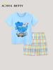 Summer 2026 Boys' Plaid Dinosaur Print Shorts Set - European & American Style Two-Piece