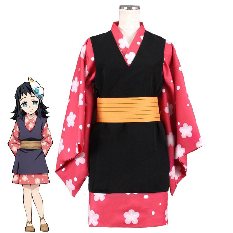 Kimetsu Slayer Demon No Yaiba Makomo Cosplay Kostyme Kvinner Kimono Drakt Kåper
