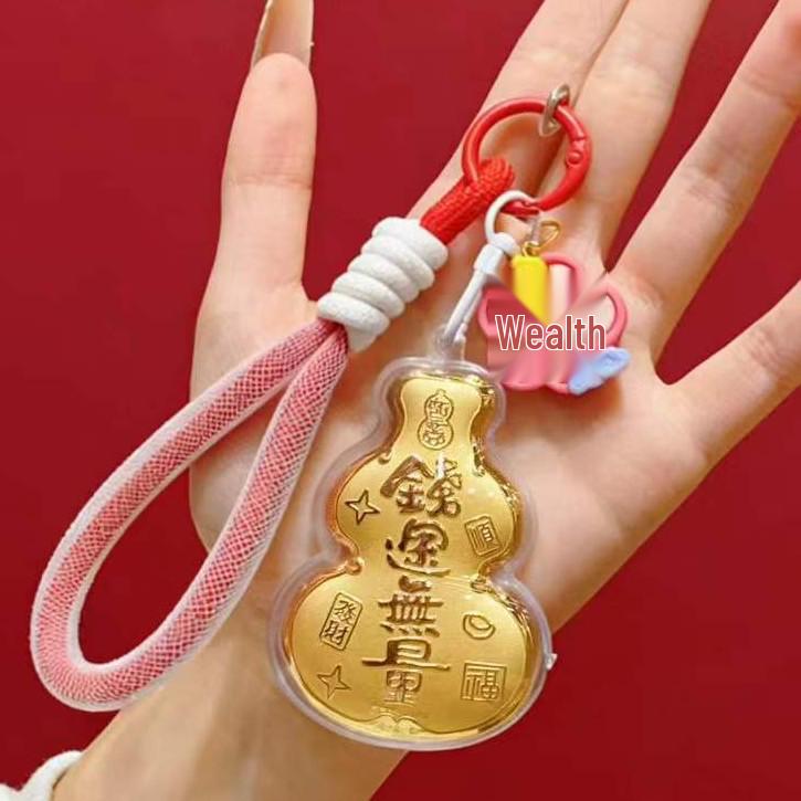Solid Gold 999 Princess Gourd Bag Keychain Pendant Accessory