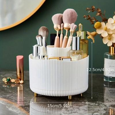 Rotating Desktop Cosmetic Storage Box Multi-Function Makeup Case Skin Care Organizer with Makeup Brush Holder