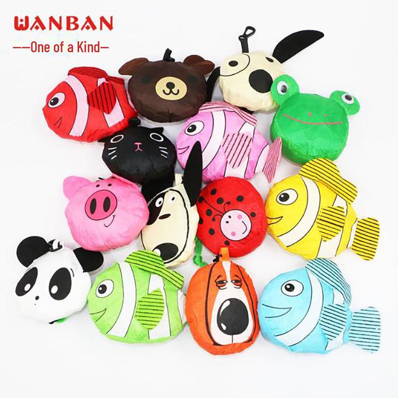 Eco-Friendly Folding Shopping Bag with Japanese Animal Cartoon Design, Large Capacity, Polyester 190T, Puppy Theme