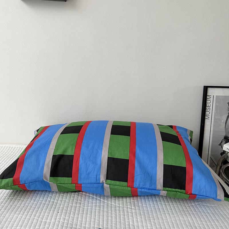 Solid Color Striped Pure Cotton Pillowcase (Single Piece)
