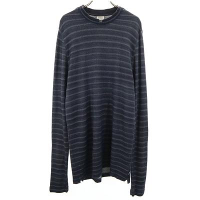 Border Pattern Long Sleeve Oversize Knit XL Navy Tops Men's Used