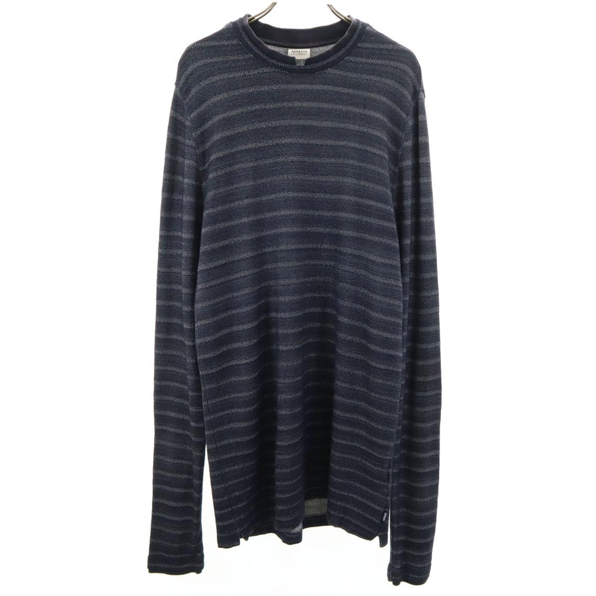 

ARMANI COLLEZIONI Border Pattern Long sleeve Oversize knit XL Navy tops Men s Used