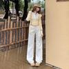 Women's Autumn 2025 White Retro Low-Waist Loose Straight-Leg Floor-Length Jeans