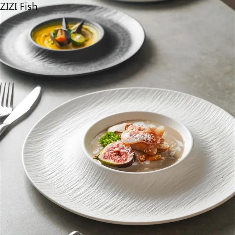 Nordic Ceramic Straw Hat Plate Hotel Restaurant Dessert Salad Steak Plate Food Decoration Plate Home Kitchen Creative Tableware