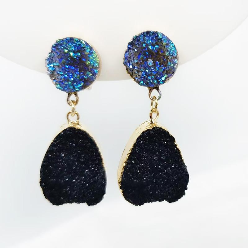 New Bohemian Green Druzy Resin Stone Clip on Earrings No Pierced for Women Jewelry Drusy Ear Clips Eardrop Long Earrings