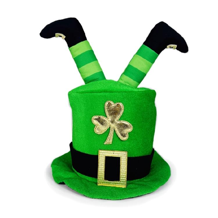StPatricks Day Tall Hat with Shamrock Pattern Green Top Hat with 3D Irish Legs for Theme Occasion Irish National Day