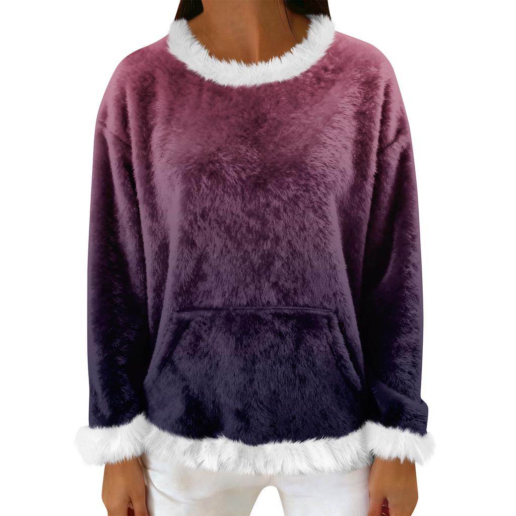Women's Casual Fleece Sweatshirt  Long-Sleeve Round  Neck Casual Comfortable Loose-Fit Lightweight Women's Flannel Sweatshirt