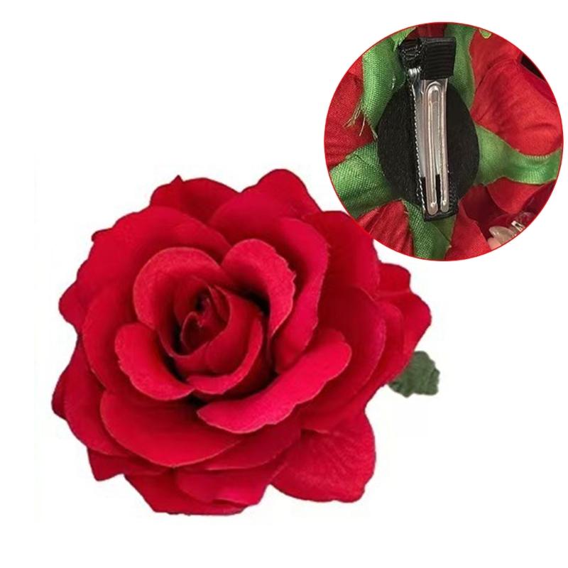 Clips elegant roșu pentru păr cu floare de hibiscus Accesoriu floral pentru păr Decorațiune florală pentru festival Agrafă cu floare pentru sărbători și evenimente
