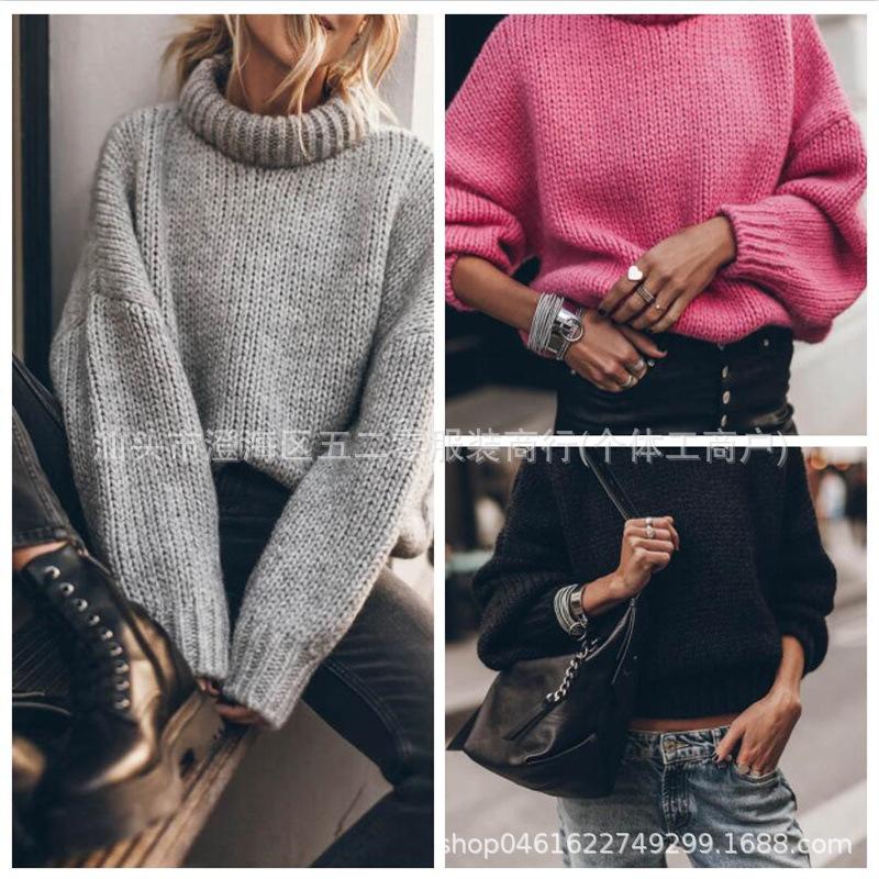 2026 Autumn/Winter European & American Solid Color Round Neck Long Sleeve Women's Pullover Sweater - Available in 3 Colors